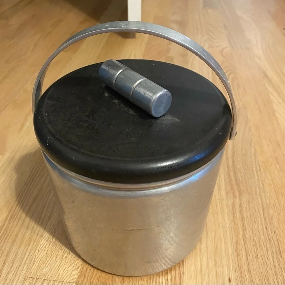 Vintage Aluminum Ice Bucket Metal Silver Bar Accessory